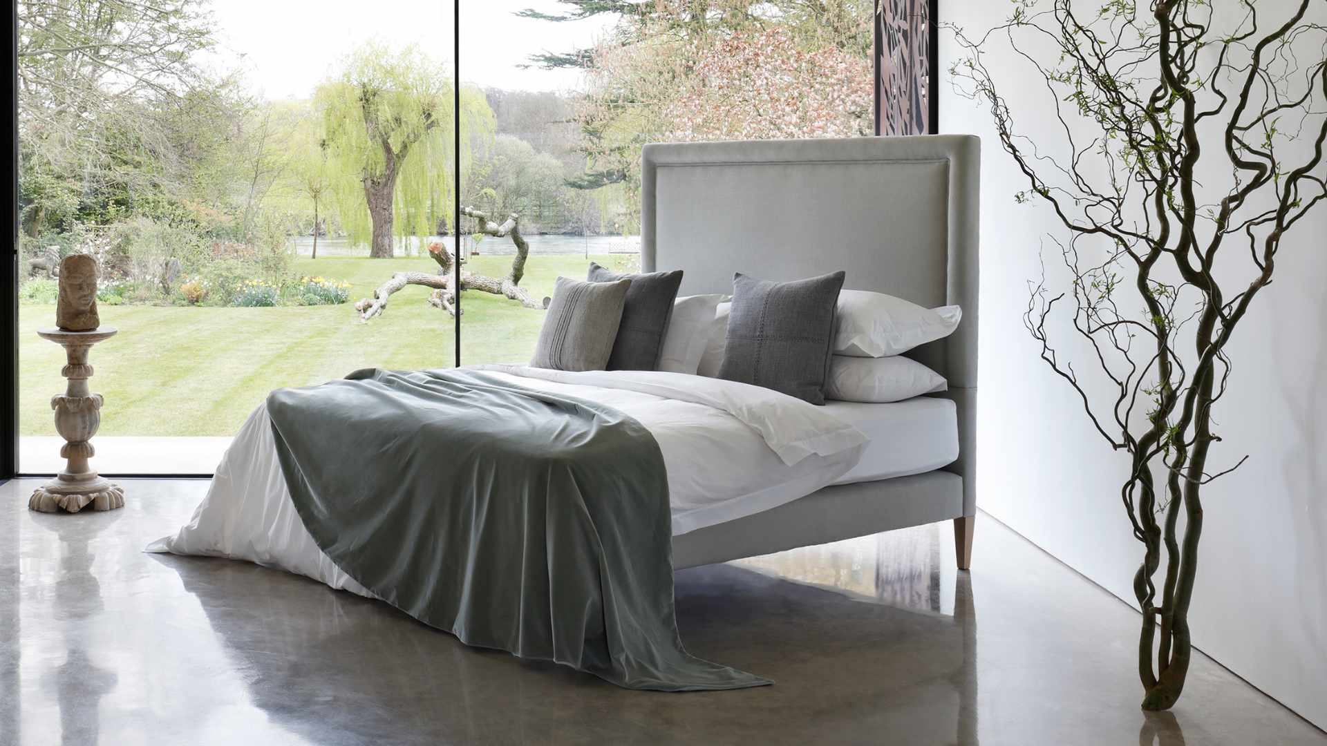 Savoir Bed Reformer Luxury vegan bed with a classic grey headboard