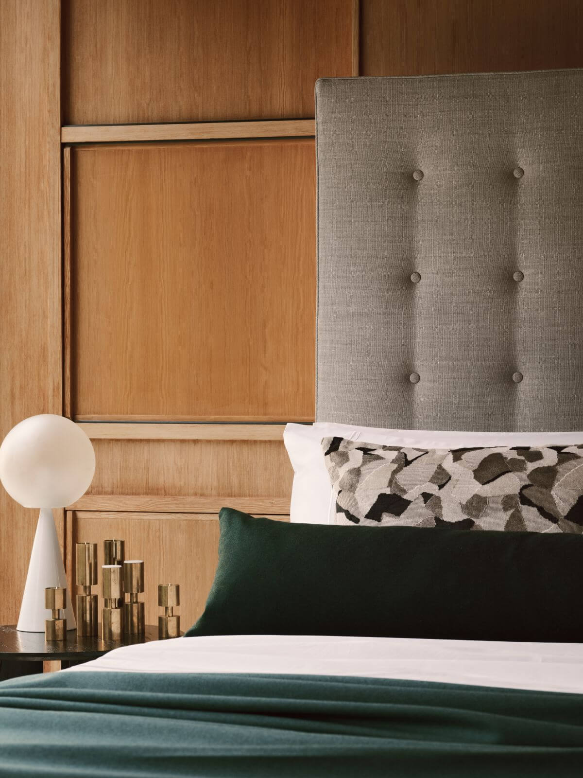 A close-up image of the Holly design against light oak walls at Ahm House