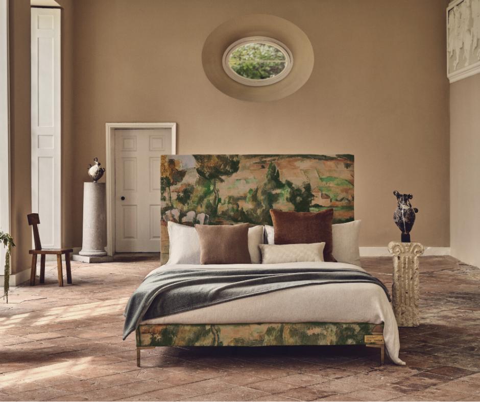 Our Savoir National Gallery bed upholstered in a specially printed cotton-linen fabric with (detail), about 1890-2 by Paul Cézanne